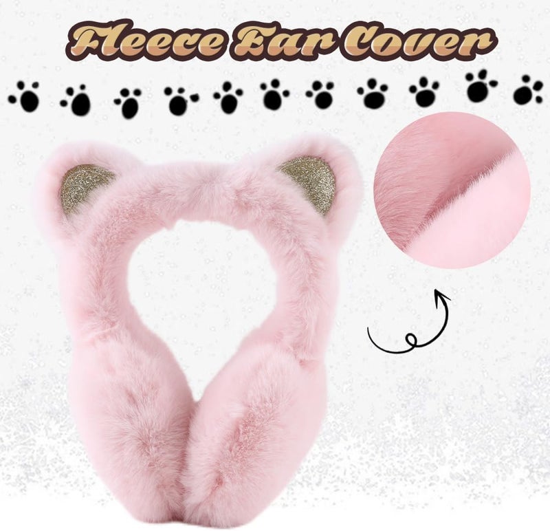 Peecabe Winter Kids Earmuffs Warm Girl Ear Muffs For Toddler Kid Children Earmuff with Cat Ears Girls Ear Warmer (Light Pink) - Image 3